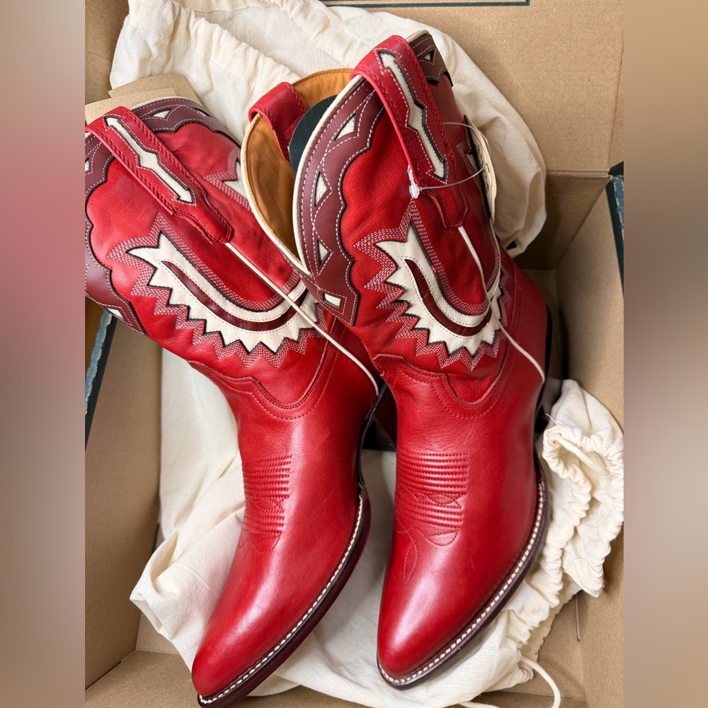 🔥🔥🔥🔥The Jolene Tecovas Red Leather Boots CRIMSON/BONE